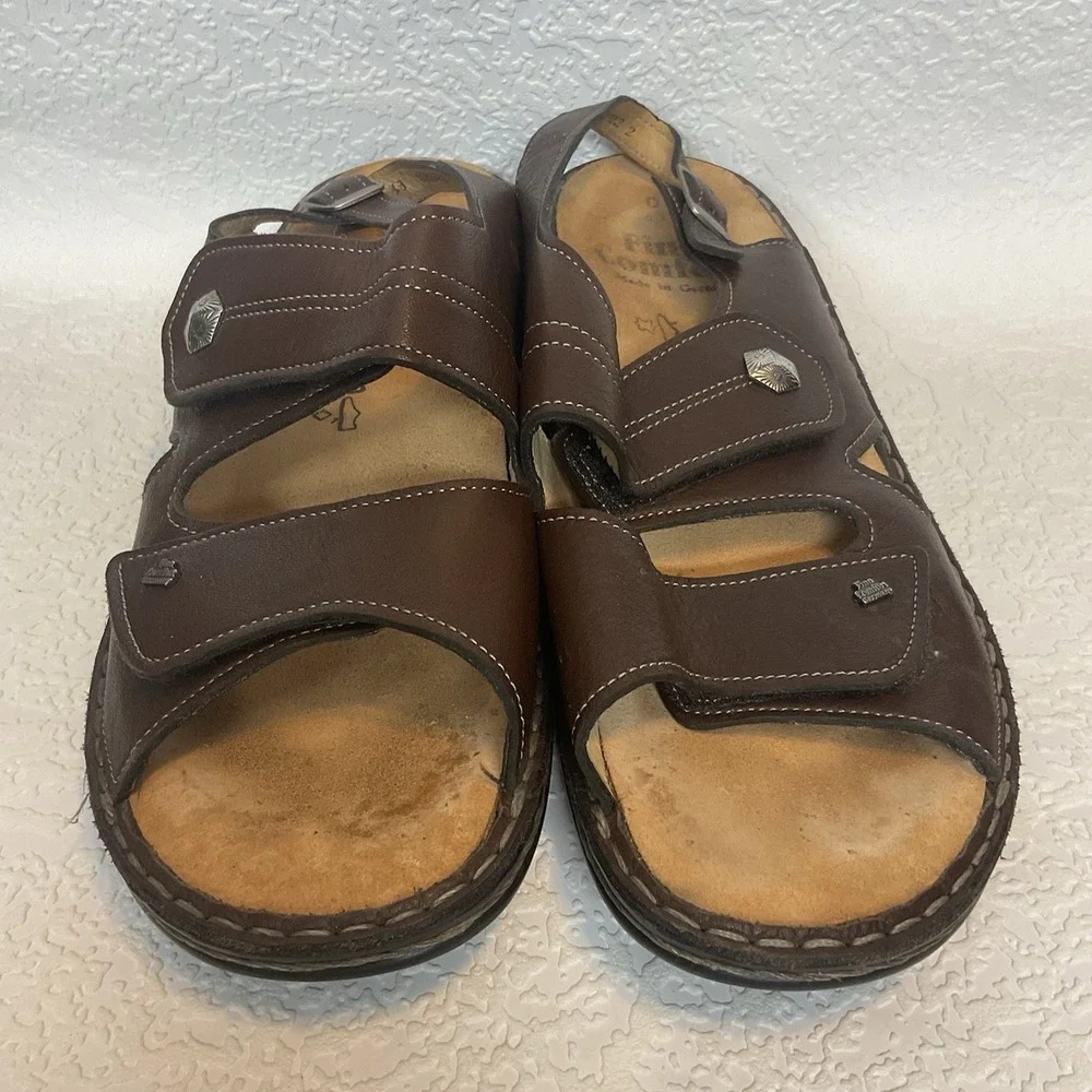 Finn Comfort Women's Brown Leather Casual Sandals Size 43/11.5-12 Strappy Buckle